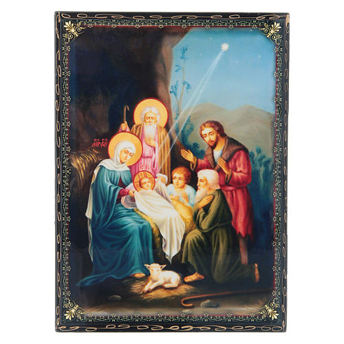 Caja papel maché rusa El Nacimiento de Jesús Cristo 22x16 cm 1