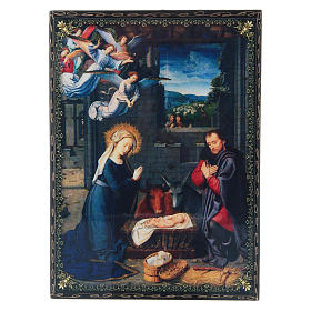 Laque papier mâché décoré Naissance de Jésus Christ David 22x16 cm