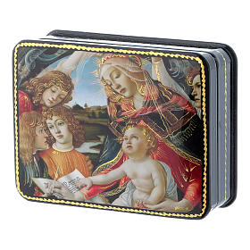 Russian papier machè and lacquer box Our Lady of Pomegranate Fedoskino style 11x18 cm