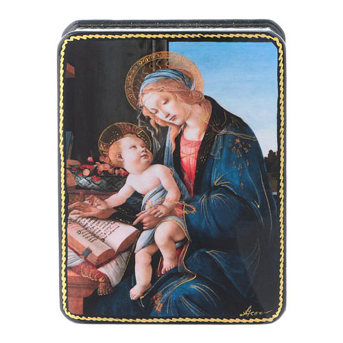 Russian papier machè and lacquer box Madonna of the Book Fedoskino style 11x8 cm 1