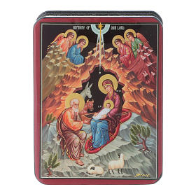 Russian papier machè box Holy Family Fedoskino style 11x8 cm