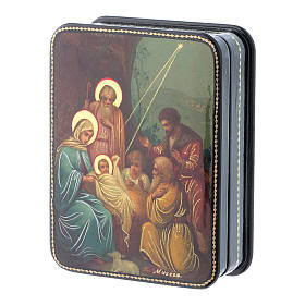 Russian papier machè box The Birth of Christ Fedoskino style 11x8 cm