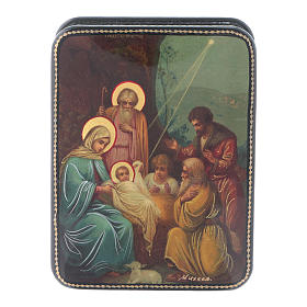 Caja rusa papel maché Nacimiento Cristo icono Fedoskino style 11x8