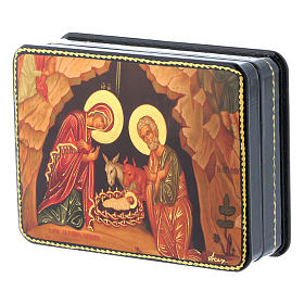 Russian papier machè and lacquer box Greek Nativity 11x8 cm