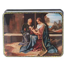 Boîte russe papier mâché Naissance de Jésus Renaissance style Fedoskino 11x8 cm