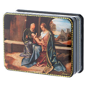 Caixa russa papel-machê Nascimento Jesus Renascimento estilo Fedoskino 11x8 cm