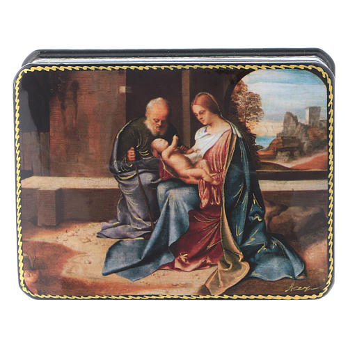 Caixa russa papel-machê Nascimento Jesus Renascimento estilo Fedoskino 11x8 cm 1
