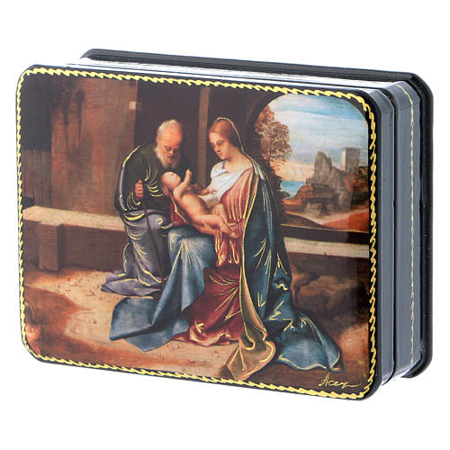 Caixa russa papel-machê Nascimento Jesus Renascimento estilo Fedoskino 11x8 cm 2
