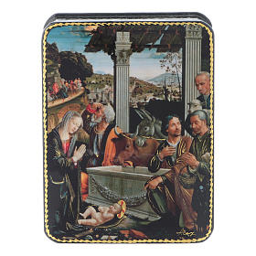 Boîte russe papier mâché L'Adoration des bergers style Fedoskino 11x8 cm