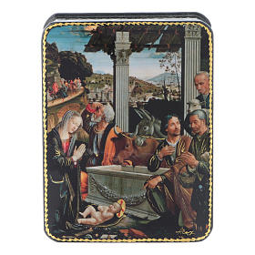 Scatola russa cartapesta L'adorazione dei pastori Fedoskino style 11x8