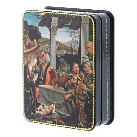 Scatola russa cartapesta L'adorazione dei pastori Fedoskino style 11x8