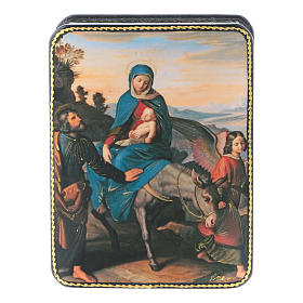 Scatola russa cartapesta Fuga in Egitto Fedoskino style 11x8