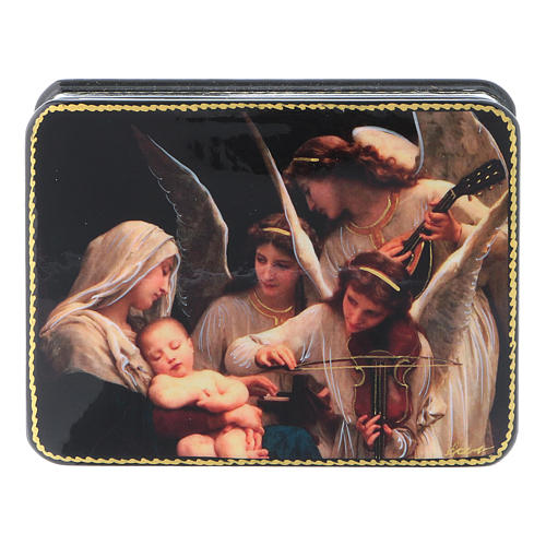 Russian Papier-mâché box The Birth of Christ and the Chant of the Angels Fedoskino style 11x8 cm 1