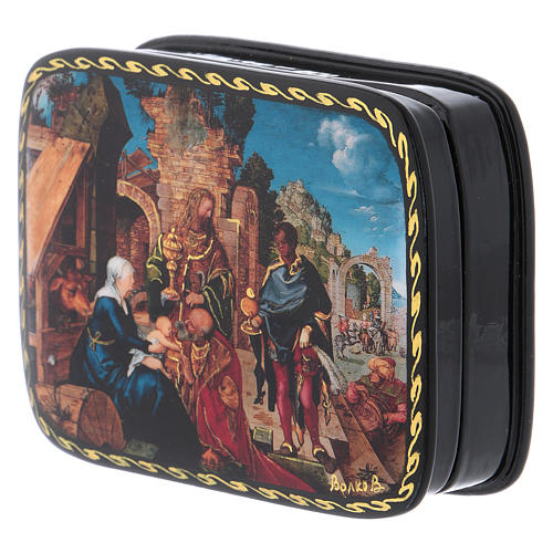 Russian Papier-mâché box The Adoration of the Three Wise Men Fedoskino style 11x8 cm 4