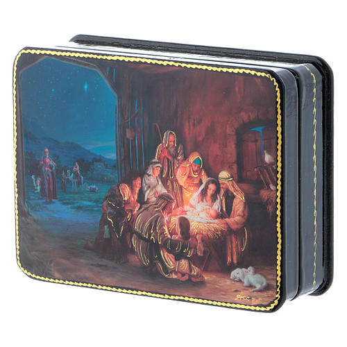 Russian Papier-mâché box The Birth of Christ and the Three Wise Men Fedoskino style 11x8 cm 2