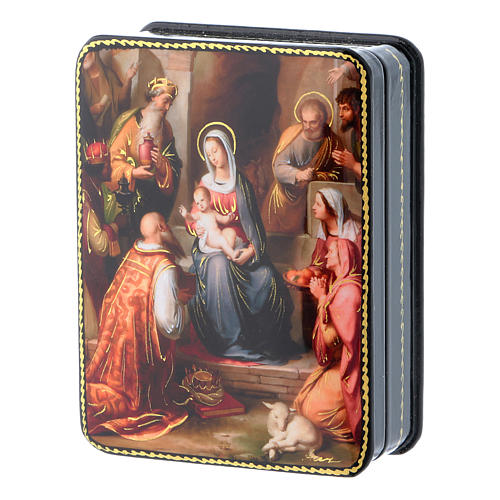 Russian Papier-mâché and lacquer box Holy Family of Rohden 11x8 cm Fedoskino style 2
