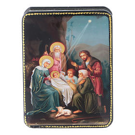Russische Lackdose aus Papiermaché Geburt Christi Reproduktion 11x8 cm im Fedoskino-Stil