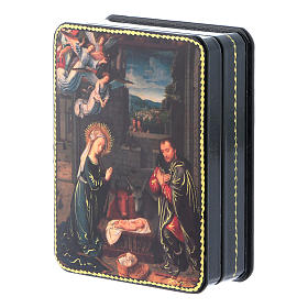 Russian papier machè and lacquer box The Birth Of Christ of David Fedoskino style 11x8 cm