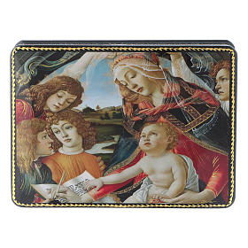 Laca russa papel-machê Adoração do Menino com São João Batista criança 15x11 cm estilo Fedoskino