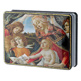 Russian papier machè and lacquer box The Adoration of Baby Jesus with San Giovannino Fedoskino style 15x11 cm