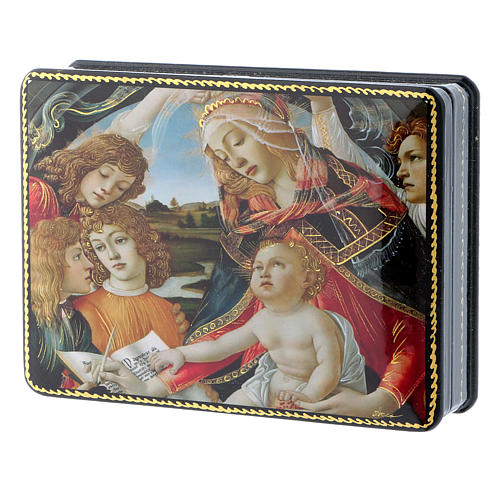 Russian papier machè and lacquer box The Adoration of Baby Jesus with San Giovannino Fedoskino style 15x11 cm 2