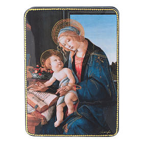 Russische Lackdose aus Papiermaché Madonna mit dem Buch im Fedoskino-Stil 15x11 cm