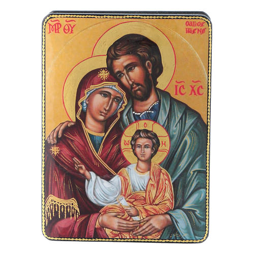 Russische Lackdose Heilige Familie, Papiermaché, unbekannter Meister, Fedoskino-Stil, 15x11 cm 1