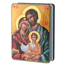 Russian papier machè and lacquer box The Holy Family unknown artist Fedoskino style 15x11 cm