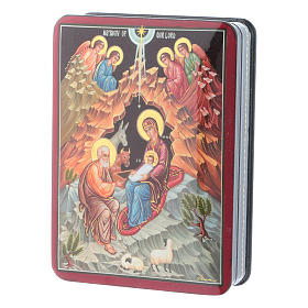 Caixa russa papel-machê Sagrada Família estilo Fedoskino 15x11 cm