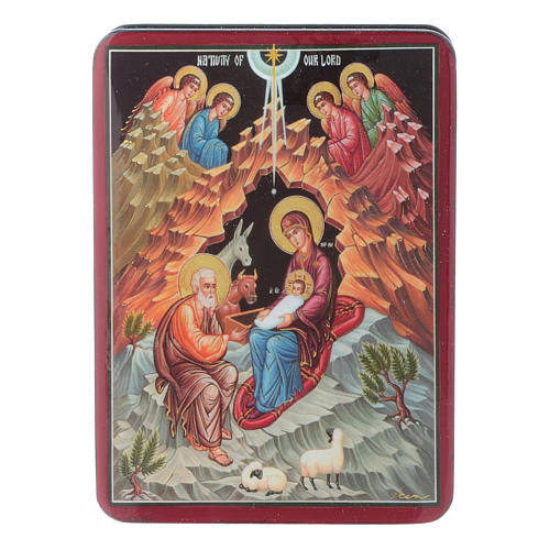 Caixa russa papel-machê Sagrada Família estilo Fedoskino 15x11 cm 1