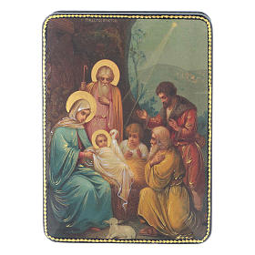 Russische Lackdose aus Papiermaché Geburt Jesu Christi im Fedoskino-Stil 15x11 cm