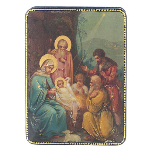 Caja rusa papel maché Nacimiento de Cristo Fedoskino style 15x11 1