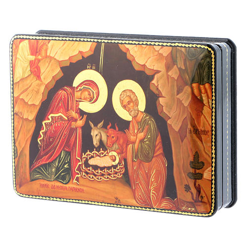 Russian papier machè and lacquer box Greek Nativity Fedoskino style 15x11 cm 2