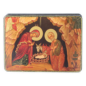 Russian papier machè and lacquer box Greek Nativity Fedoskino style 15x11 cm