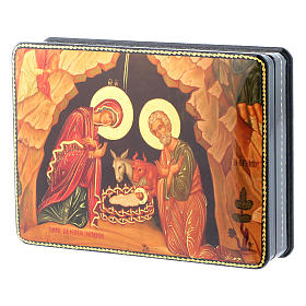 Russian papier machè and lacquer box Greek Nativity Fedoskino style 15x11 cm
