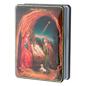 Boîte russe papier mâché Naissance Jésus-Christ style Fedoskino 15x11 cm