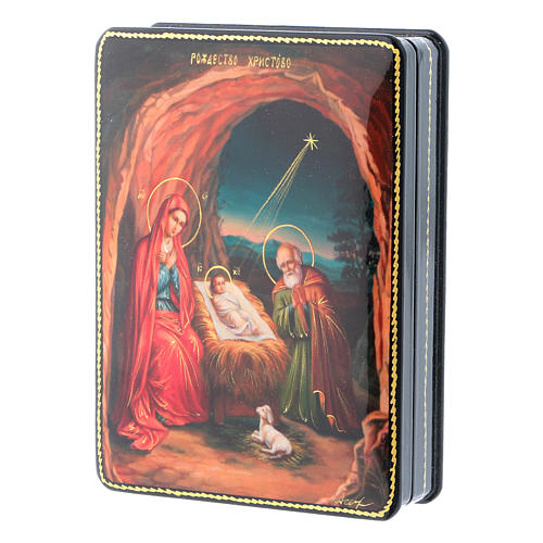 Caixa russa papel-machê Nascimento Jesus Cristoestilo Fedoskino 15x11 cm 2