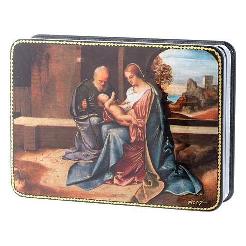 Caixa russa papel-machê Nascimento Jesus Renascimento estilo Fedoskino 15x11 cm 2