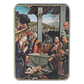 Russian papier machè box Adoration of the Shepherds Fedoskino style 15x11 cm