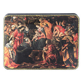 Russian lacquer and papier-machè box Adoration of the Three Wise Men Fedoskino style 15X11 cm