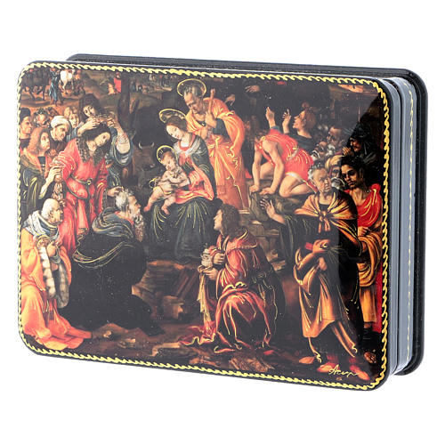 Russian lacquer and papier-machè box Adoration of the Three Wise Men Fedoskino style 15X11 cm 2