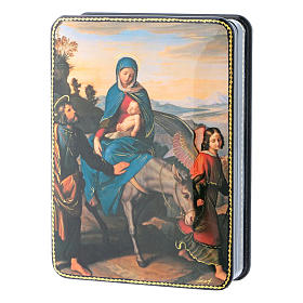 Russian papier-machè box representing the Escape to Egypt Fedoskino style 15X11 cm