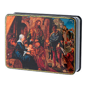 Russian papier-mâché and lacquer box The Adoration of the Three Wise Men Dürer Fedoskino style 15x11 cm