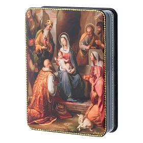 Caixa russa papel-machê Natividade Von Rohden estilo Fedoskino 15x11 cm