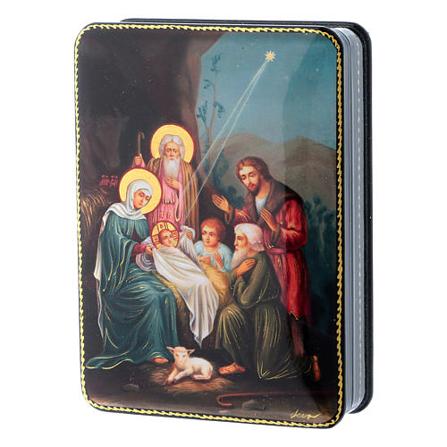Russian box in papier-mâché and lacquer the Birth of Christ Fedoskino style 15x11 cm 2
