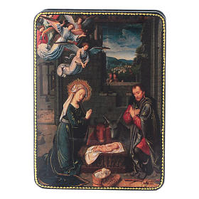  Caixa russa papel-machê Nascimento Cristo de David estilo Fedoskino 15x11 cm