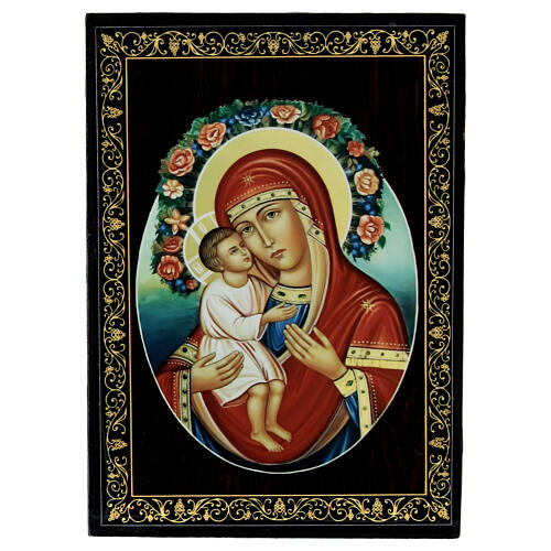 Russian box of papier-maché, Mother of God Jirovitskaya, 5.5x4 in 1