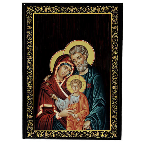 Russian lacquer of the Holy Family, 9x6 in box 1