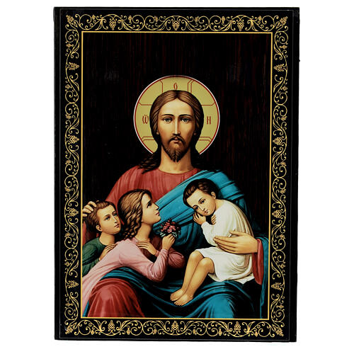 Russian lacquer box, 9x6 in, Blessing of children 1