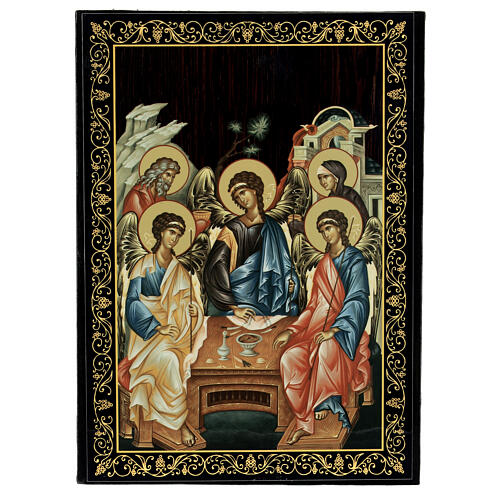 Russian lacquer box with Holy Trinity, 9x6 in 1